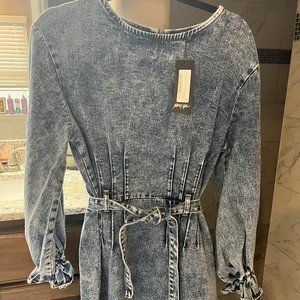 Nasty Gal Denim Puff Sleeve Belted Dress